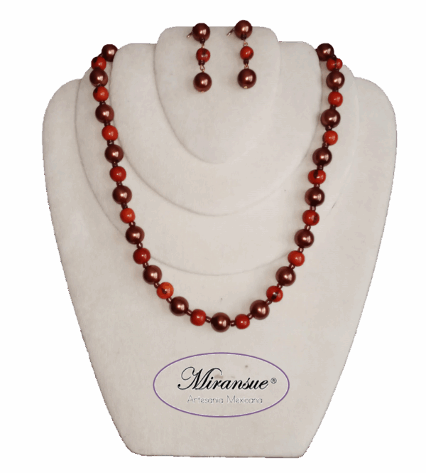 Exclusivo Set de Joyería Marrón con Semilla de Acaí y Perlas